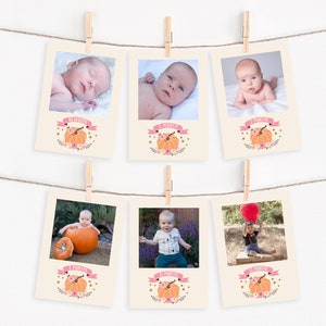 Editable Pumpkin First Birthday Banner Monthly Photo Banner 1st Little Pumpkin Girl Corjl Template Printable 0001