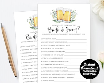 How Well Do You Know the Bride and Groom Game, Brews Before I Dos Game, Engagement Party Game, Couples Wedding Shower Game, Bridal Shower