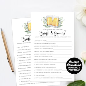 How Well Do You Know the Bride and Groom Game, Brews Before I Dos Game, Engagement Party Game, Couples Wedding Shower Game, Bridal Shower image 1