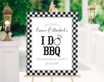 Editable I Do Bbq Welcome Sign, Bbq Engagement Welcome Poster Black White Gingham Bridal Shower Party Decoration Wedding Corjl Template