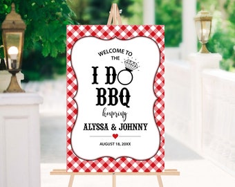 Editable I Do Bbq Welcome Sign, Bbq Engagement Welcome Poster Red Gingham Bridal Shower Party Decoration Coed Couples Wedding