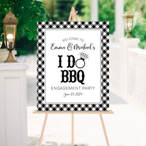 Editable I Do Bbq Welcome Sign, Bbq Engagement Welcome Poster Black White Gingham Bridal Shower Party Decoration Wedding Corjl Template
