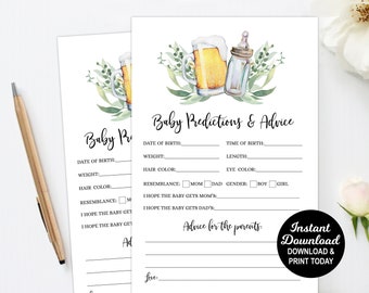 Baby Predictions and Advice Cards, A Baby is Brewing Baby Shower, Advice to Parents, Beer Baby Shower Game, Coed Baby Shower, Printable
