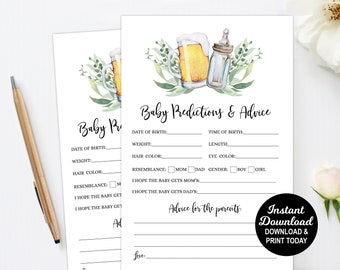 Predicciones y tarjetas de consejos para bebés, Un bebé está preparando baby shower, Consejos para los padres, Juego de baby shower de cerveza, Baby shower mixto, Imprimible