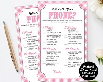 What's On Your Phone Baby Shower Game, Baby Q Game, Pink Baby shower games, Shower activity, BBQ Baby Shower, Printable PDF File