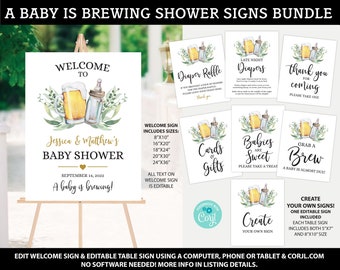 A Baby is Brewing Sign Package, A Baby is Brewing Baby Shower Welcome Sign, Beer Baby Shower Sign Bundle, Coed Baby Shower Printable Signs