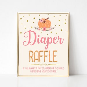 Pumpkin Diaper Raffle Sign, Printable Pink and Gold Sign, Pumpkin Baby Shower Sign, Baby Girl Shower, INSTANT DOWNLOAD