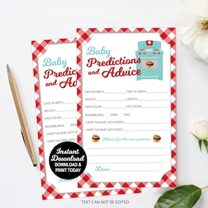 Tarjetas de predicción de bebés, consejos para padres, juego de baby shower de bollo en el horno, actividad de baby shower, tarjeta de predicción imprimible