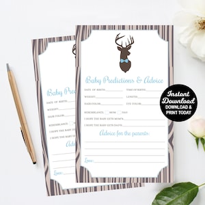 Prédictions pour bébé et cartes de conseils, baby shower Little Buck, conseils aux parents, jeu de baby shower cerf, bébé garçon, automne, automne, imprimable