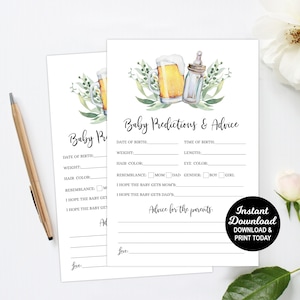 Prédictions pour bébé et cartes de conseils, un bébé prépare une douche de bébé, conseils aux parents, jeu de douche de bébé bière, douche de bébé mixte, imprimable