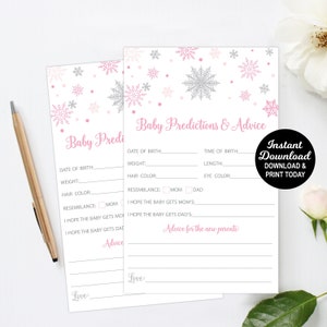 Winterbabyvoorspellingen en advies, Sneeuwvlokbabyshower, Advies aan ouders, Baby Het is koud buiten, Babyshoweractiviteit, Afdrukbaar