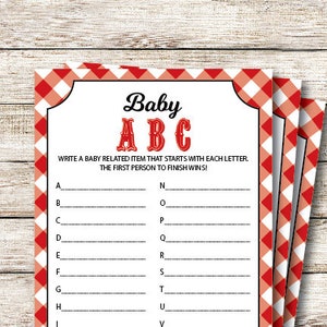 Baby ABC Game Printable, Baby Q Baby Shower Game Red, Baby shower games, Bbq Baby Shower, Printable PDF File