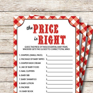 Price is Right Baby Shower Game, Baby Q Baby Shower, The Price is right baby shower, Baby shower games, BBQ Baby Shower, Printable PDF File