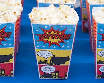 Superhero Birthday, Superhero Popcorn Boxes Mini 1-Cup Size, Superhero Birthday Decorations, Printable PDF File, Instant Download