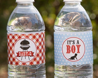 BBQ Baby Shower Water Labels Boy - Couples Baby Shower - BabyQ Decorations - Boy Baby Shower - INSTANT DOWNLOAD