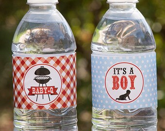 BBQ Baby Shower Water Labels Boy - Couples Baby Shower - BabyQ Decorations - Boy Baby Shower - INSTANT DOWNLOAD