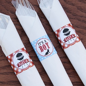 BBQ Baby Shower Napkin Wraps - BabyQ Shower BOY Napkin Rings  - Napkin Wraps - Couples BBQ Baby Shower - Instant Download