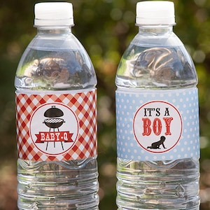BBQ Baby Shower Water Labels Boy - Couples Baby Shower - BabyQ Decorations - Boy Baby Shower - INSTANT DOWNLOAD