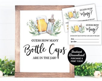 Guess How Many Bottle Caps Game, A Baby is Brewing Game, Beer Baby Shower Game, Beer Greenery, Guess How Many Game, Baby Shower Activity