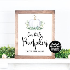 Little Pumpkin Baby Shower Sign Gender Neutral Pumpkin Baby Shower, Our Little Pumpkin is on the Way Sign Fall Baby Shower 0005