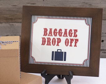 Train Baggage Drop Off Sign, Cream, navy, red, Printable PDF File, Instant Download