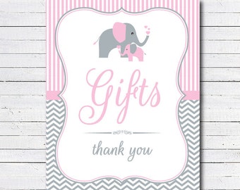 Elephant baby shower decorations - Elephant gifts sign - Elephant birthday decorations - DIY printable PDF file - Instant Download