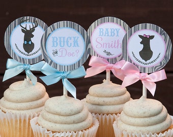 Buck or Doe Gender Reveal Cupcake Toppers, Buck or Doe Cupcake Toppers, Personalized, Printable PDF File