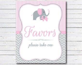 Favors Party Sign - Elephant Baby Shower Favor Sign - Pink Elephant Baby Shower - DIY Printable PDF Sign - Instant Download