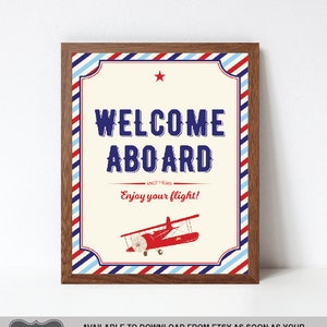 Airplane Welcome Aboard Sign, Airplane Welcome Sign, Airplane Baby Shower Welcome Sign, Printable, INSTANT DOWNLOAD