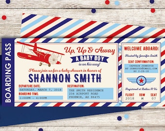 Airplane Baby Shower Invitation, Airplane Invitation, Vintage Airplane Baby Shower, Airplane Ticket Invitation, Printable PDF File