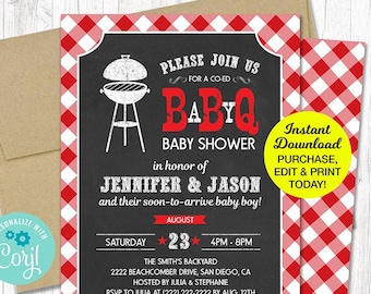 Baby Q Shower Invitation Red, BBQ Baby Shower Invitation, Couples Baby Shower Printable Pdf File, INSTANT DOWNLOAD