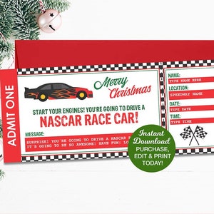 Car Race Ticket, Drive A Race Car Ticket, Christmas Fake Nascar Ticket, Surprise, Editable Ticket, Drive A Nascar Race Car Gift Certificate