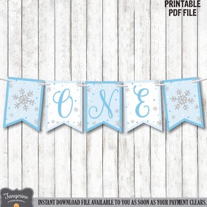 Winter ONEderland High Chair Banner Blue and Silver, Winter ONEderland Boy  First Birthday, Printable PDF File, Instant Download