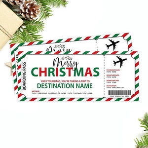 Christmas Surprise Trip Ticket Airplane Editable Ticket Boarding Pass Printable Christmas Gift Surprise Vacation Editable INSTANT DOWNLOAD