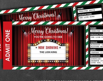 Christmas Theatre Ticket, Theater Ticket Gift, Surprise Show Ticket Printable, Surprise Broadway Show, Musical Show Ticket, Editable Ticket