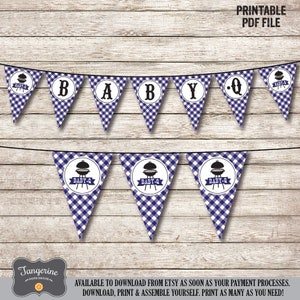 Navy Blue Baby Q Banner, Boy BBQ Baby Shower Banner, Couples bbq Baby Shower,  Printable Pdf File, INSTANT DOWNLOAD