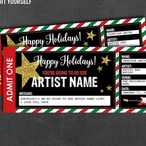 Holiday Concert Ticket Gift, Surprise Concert Ticket Printable, Surprise Concert Show, Gift Certificate Printable, Editable Concert Ticket