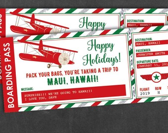 Airplane Ticket Printable, Surprise Trip Ticket, Boarding Pass, Holiday Gift, Surprise Vacation, Editable Airplane Ticket