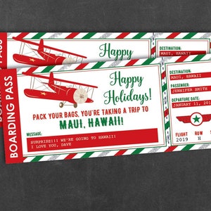 Airplane Ticket Printable, Surprise Trip Ticket, Boarding Pass, Holiday Gift, Surprise Vacation, Editable Airplane Ticket