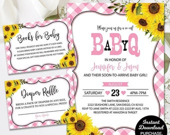 Baby Q Shower Invitation Package Pink, BBQ Baby Shower Invitation, Couples Baby Shower Invite, Backyard Baby Shower, Gender Neutral, Summer