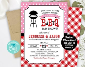 Editable Baby Q Shower Invitation, Bun in the Oven, BBQ Baby Shower Invitation, Summer Baby Shower, Couples Baby Shower, Baby Shower
