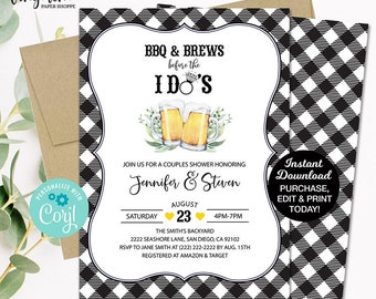 BBQ & Brews Before I Do Invitation, I Do BBQ Wedding Shower, Beer Couples Shower Invitation, Beer Engagement, Editable Invitation, Printable