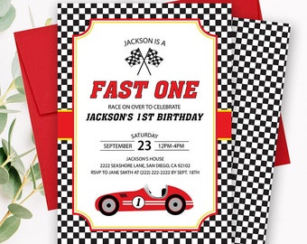 Race Car Birthday Invitation, Editable Fast One Birthday Invitation, Racing Boy Birthday Invitation Template, 1st Birthday Invite