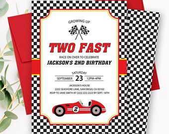 Race Car Birthday Invitation, Editable Two Fast Birthday Invitation, Racing Boy Birthday Invitation Template, Second Birthday Invite