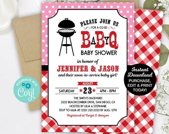 Editable Baby Q Shower Invitation, BBQ Baby Shower Invitation, Summer Baby Shower, Couples Baby Shower, Printable, Coed Baby Shower