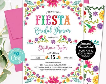 Fiesta Bridal Shower Invitation, Mexican Bridal Shower, Fiesta Wedding Shower Template, Fiesta Invitation, Engagement Party, Printable
