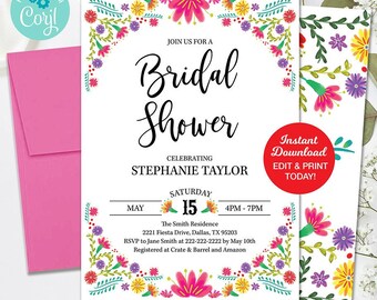 Fiesta Bridal Shower Invitation Template, Editable Mexico Couples Wedding Shower Invitation, Fiesta Engagement Invite Instant Download
