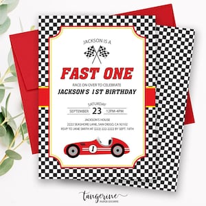 Race Car Birthday Invitation, Editable Fast One Birthday Invitation, Racing Boy Birthday Invitation Template, 1st Birthday Invite