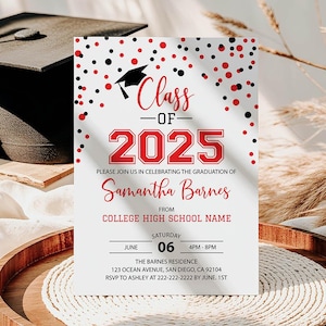 Editable Graduation Party Invitation, Red Class of 2026 Graduation Announcement, Graduation Card College Graduation High School University