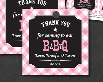 BBQ Baby Shower Favor Tags Pink, Baby Q Favor Tags Girl, Couples Baby Shower, Personalized Printable PDF File Instant Download